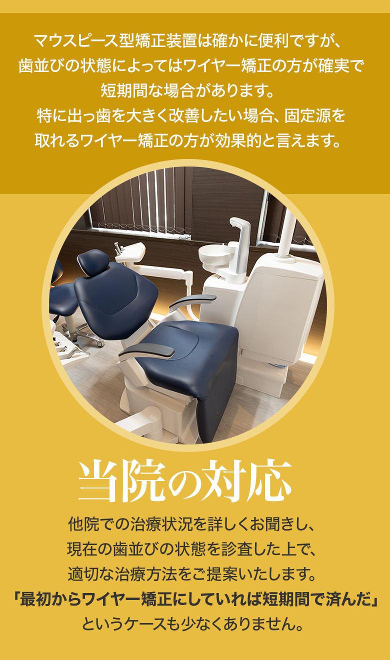 当院の対応 ワイヤー矯正で短期間かつ確実に改善 固定源を取れる治療法で出っ歯改善に効果的 最適な治療方法を提案